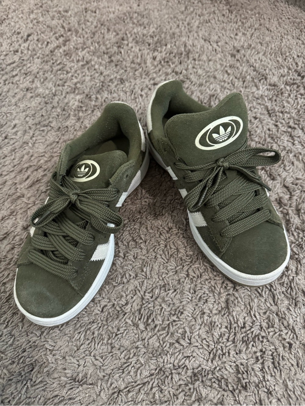 adidas Olive Green Suede Low-Top Sneakers with White Accents